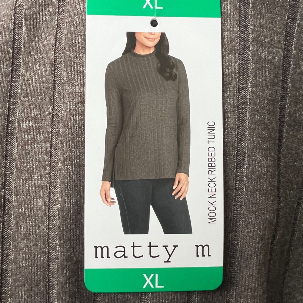 Matty M Women's Heather Pebble Mock Neck Ribbed Tunic Pullover Top Sweater XL - Picture 10 of 13